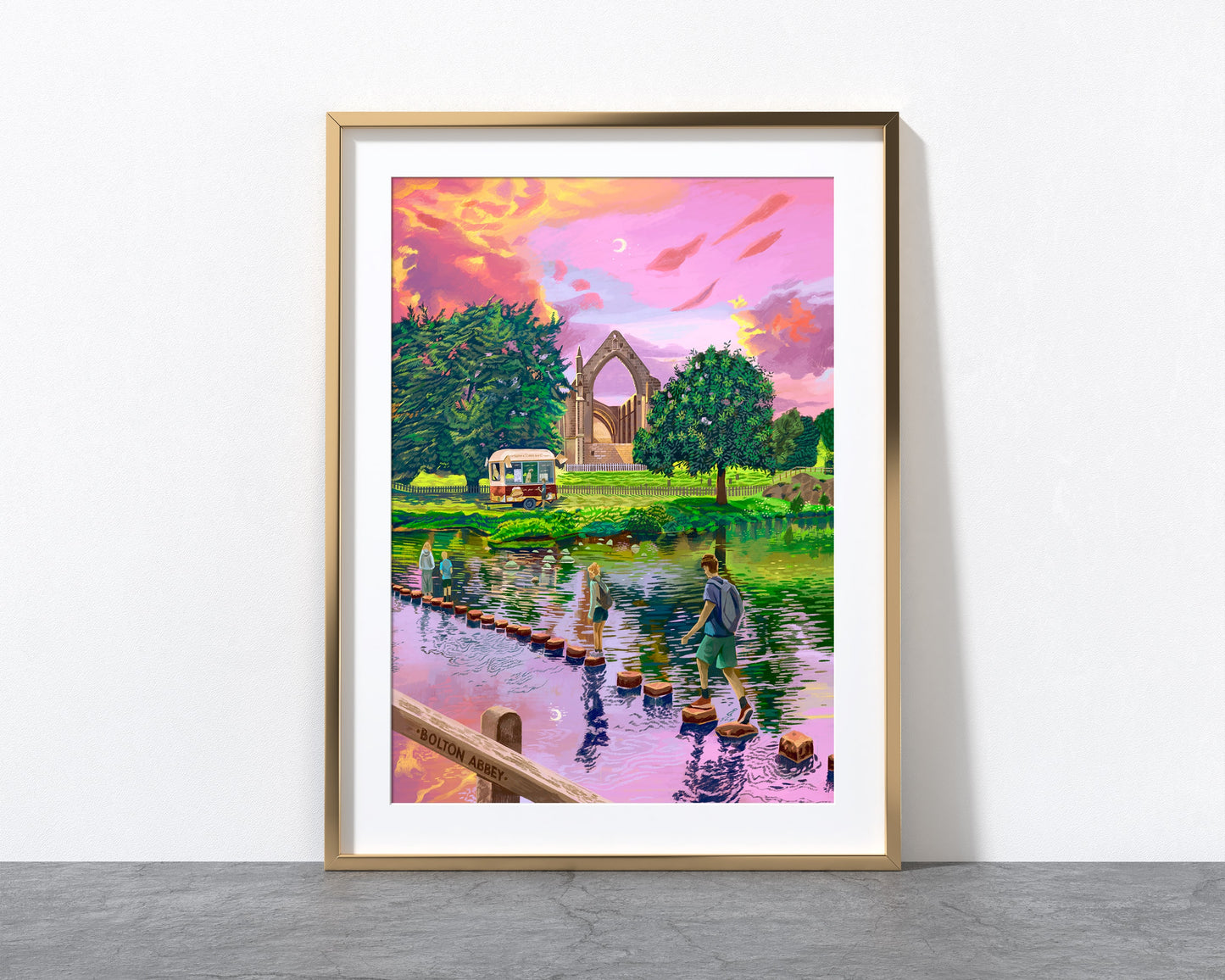 Bolton Abbey, Stepping Stones, Yorkshire Dales, Artwork Print