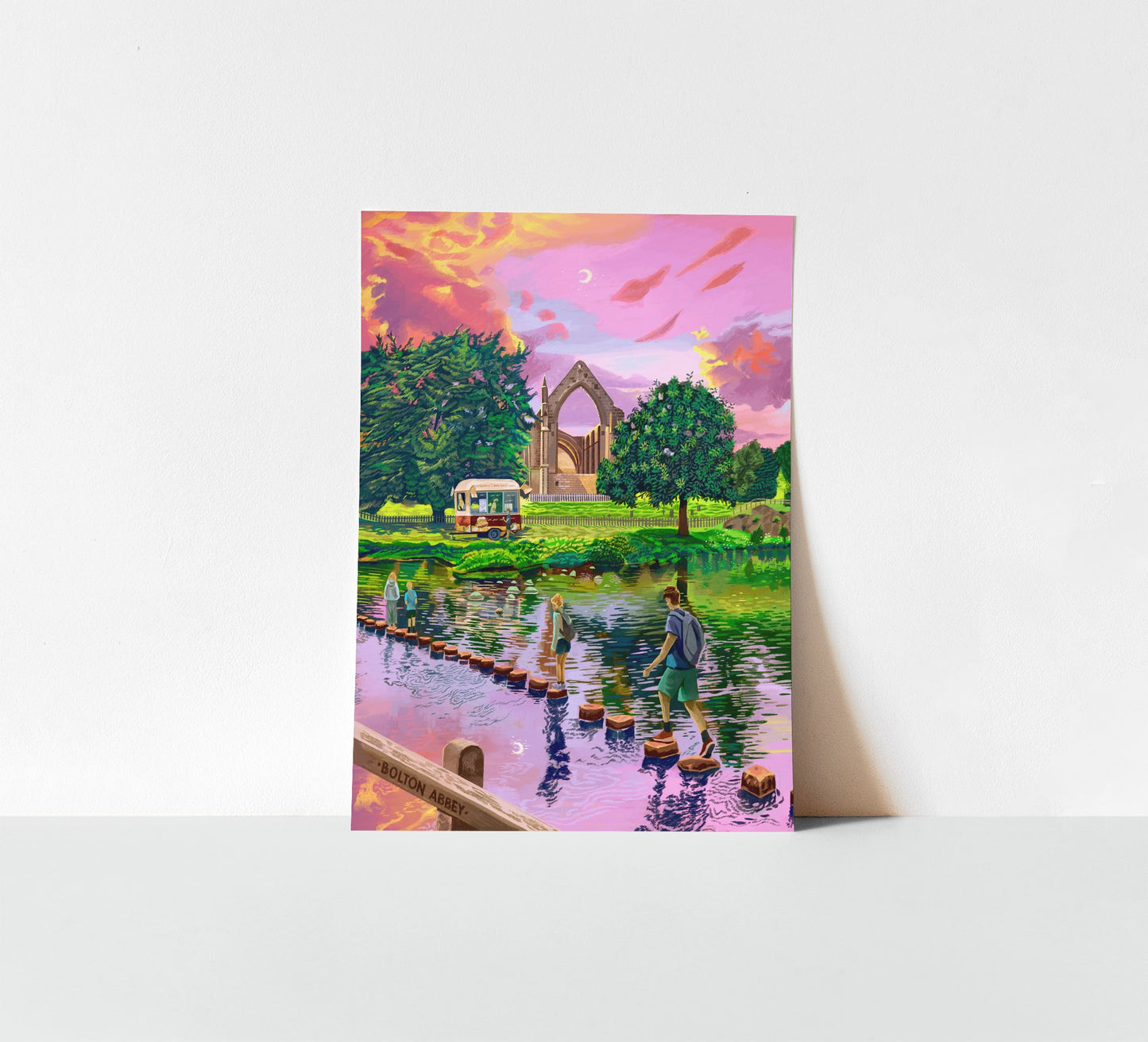 Bolton Abbey, Stepping Stones, Yorkshire Dales, Artwork Print