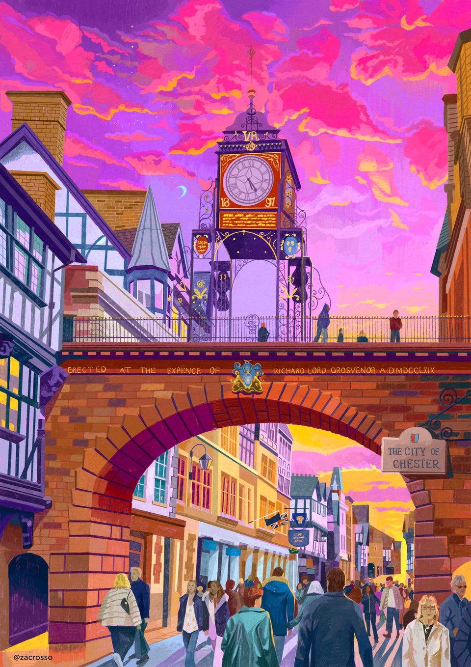 Chester, Eastgate Clock, Artwork Print