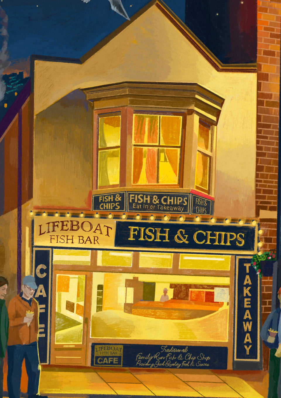 Scarborough Fish and Chips, Lifeboat Fish Bar, Artwork Print