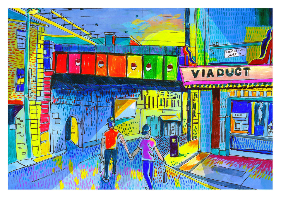 Leeds Lower Briggate  Artwork Print, LGBT+ Artwork, Illustration, West Yorkshire, Call Lane, Viaduct Showbar