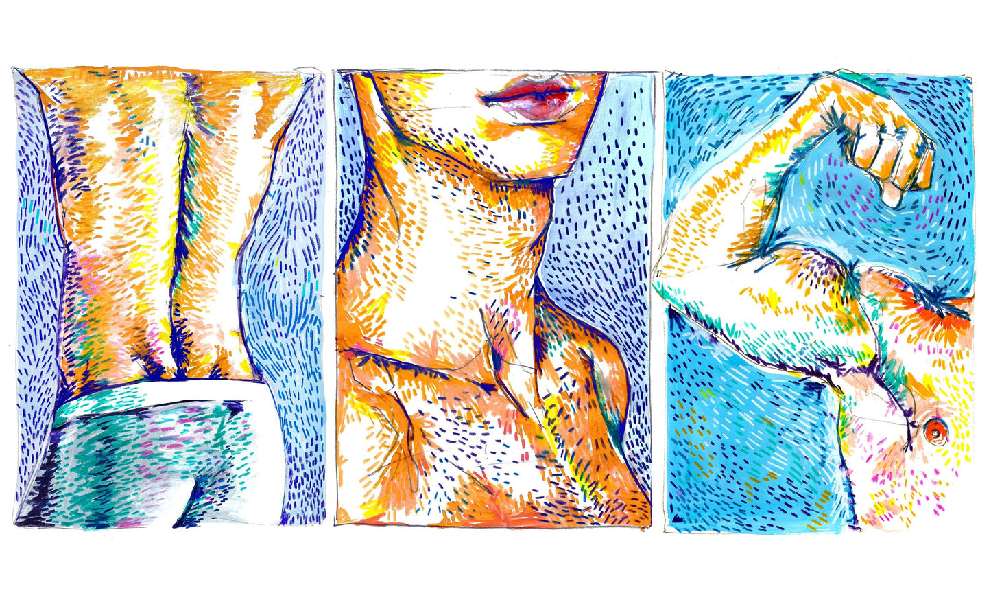 The Male Form - Set of 3 x A4/A3 Prints, Gay, Artwork, Illustration, Muscles, Male Body, Flex, LGBT+, Pride