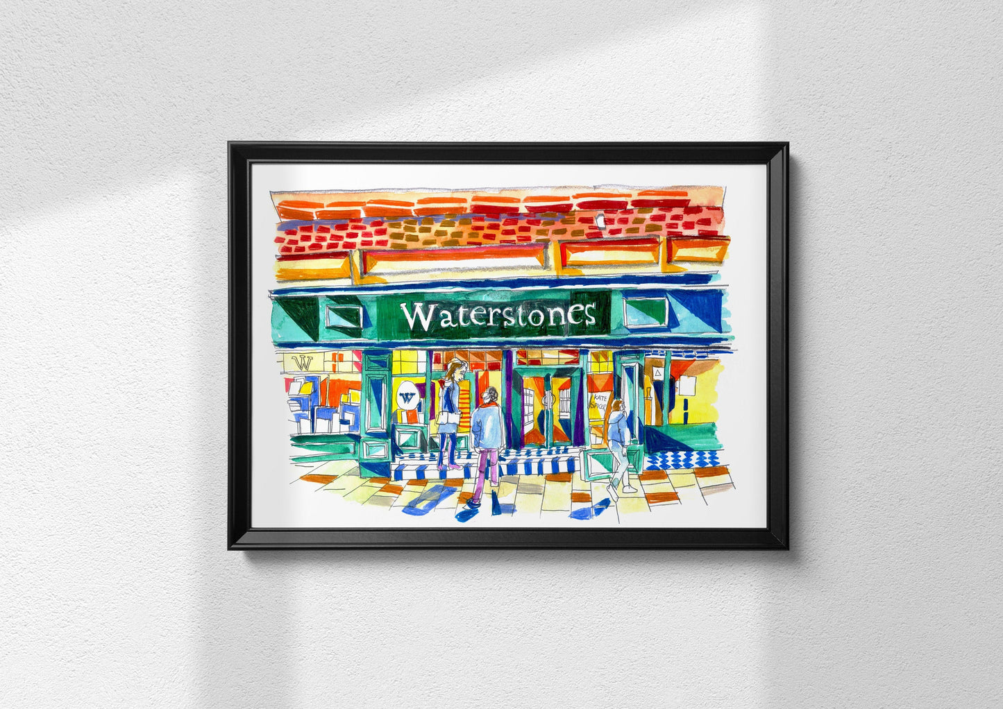 Waterstones Leeds Artwork Print, Bookshop, Café, Watercolour Print