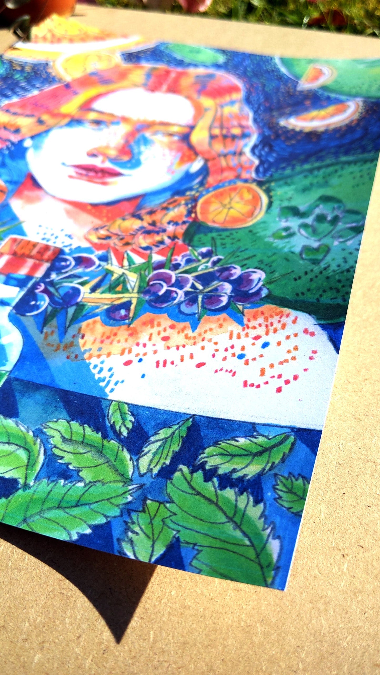 The Juniper Witch, Abstract Portrait of a Woman with Gin, Floating Fruit, Juniper Berries