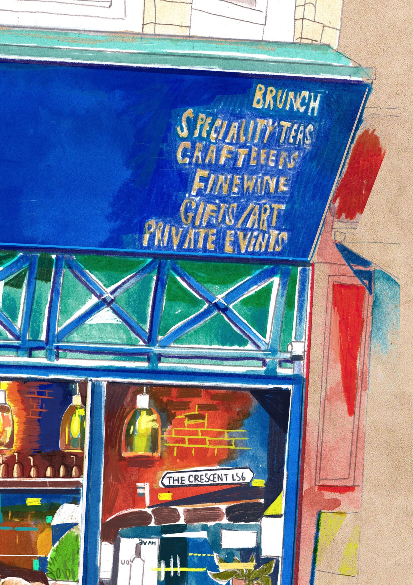 Coffee on The Crescent Leeds, Artwork Print