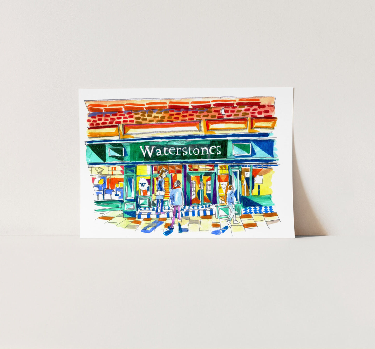 Waterstones Leeds Artwork Print, Bookshop, Café, Watercolour Print