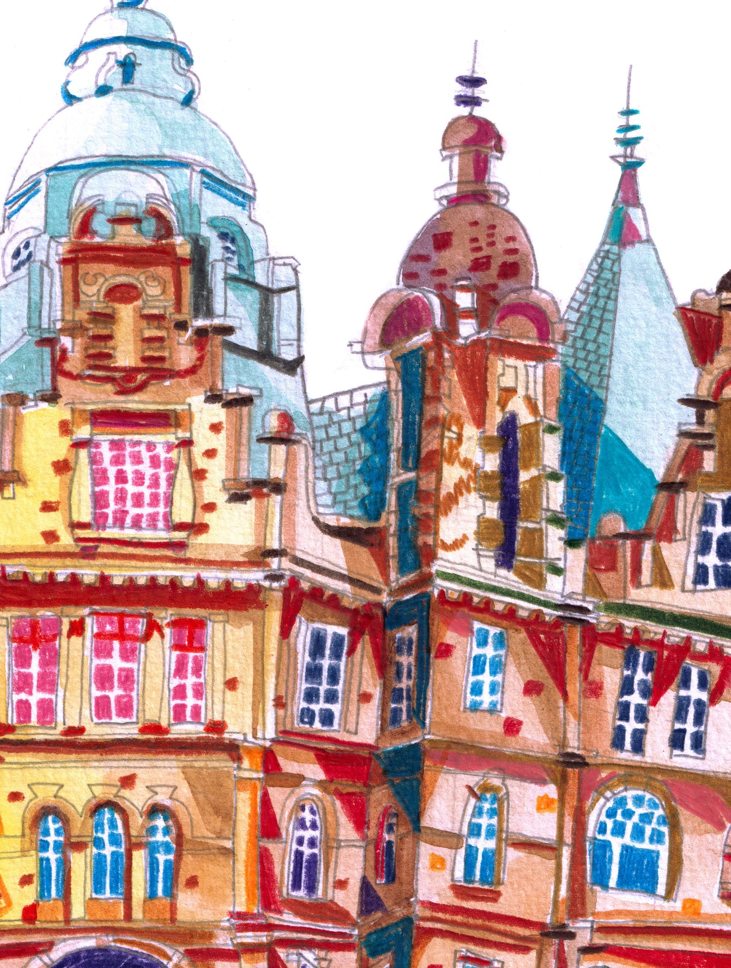 Leeds Kirkgate Market Artwork Print, Illustrated Print