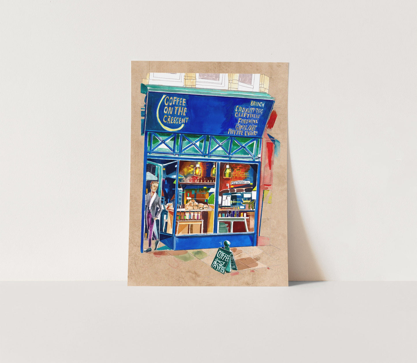 Coffee on The Crescent Leeds, Artwork Print