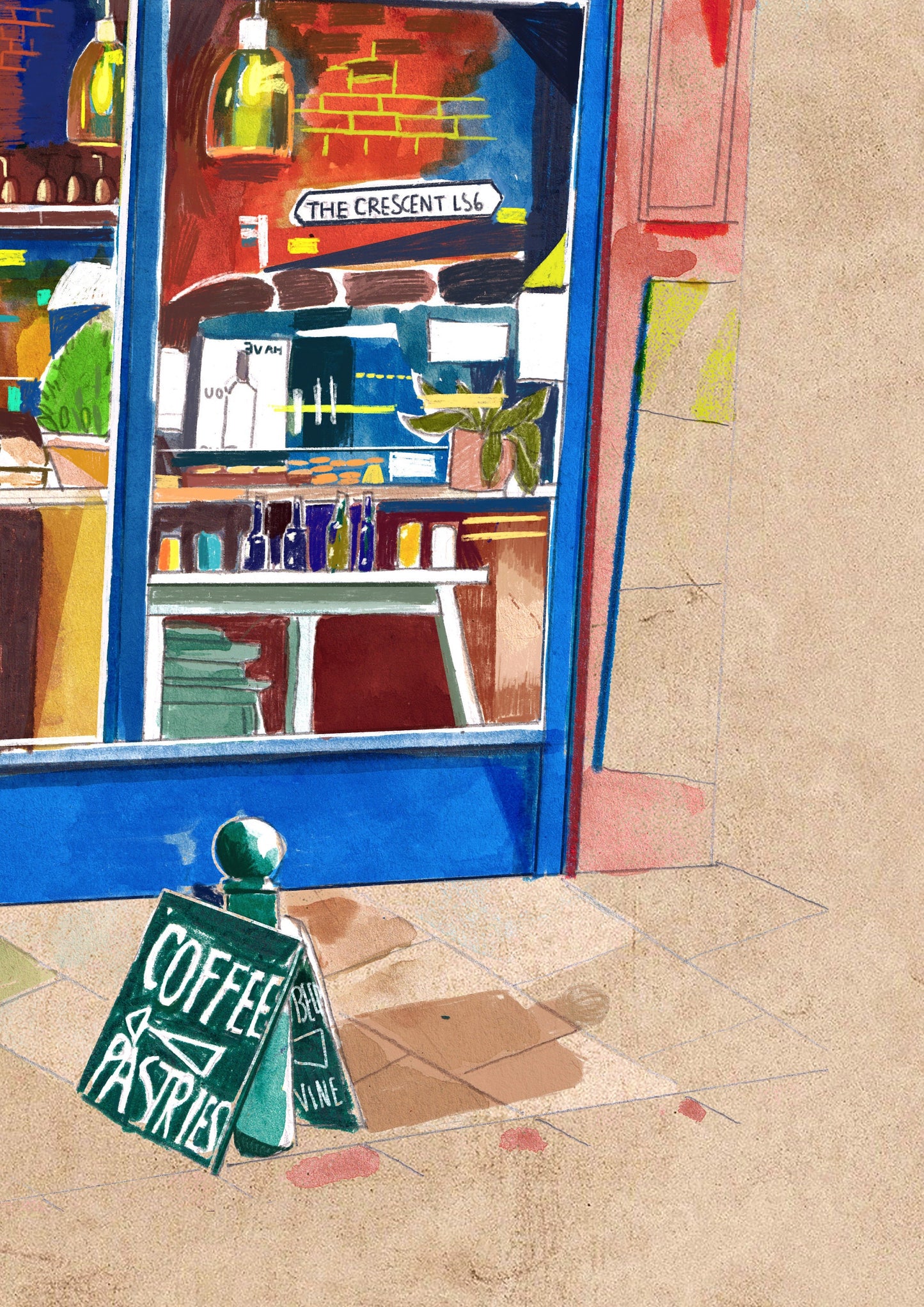 Coffee on The Crescent Leeds, Artwork Print