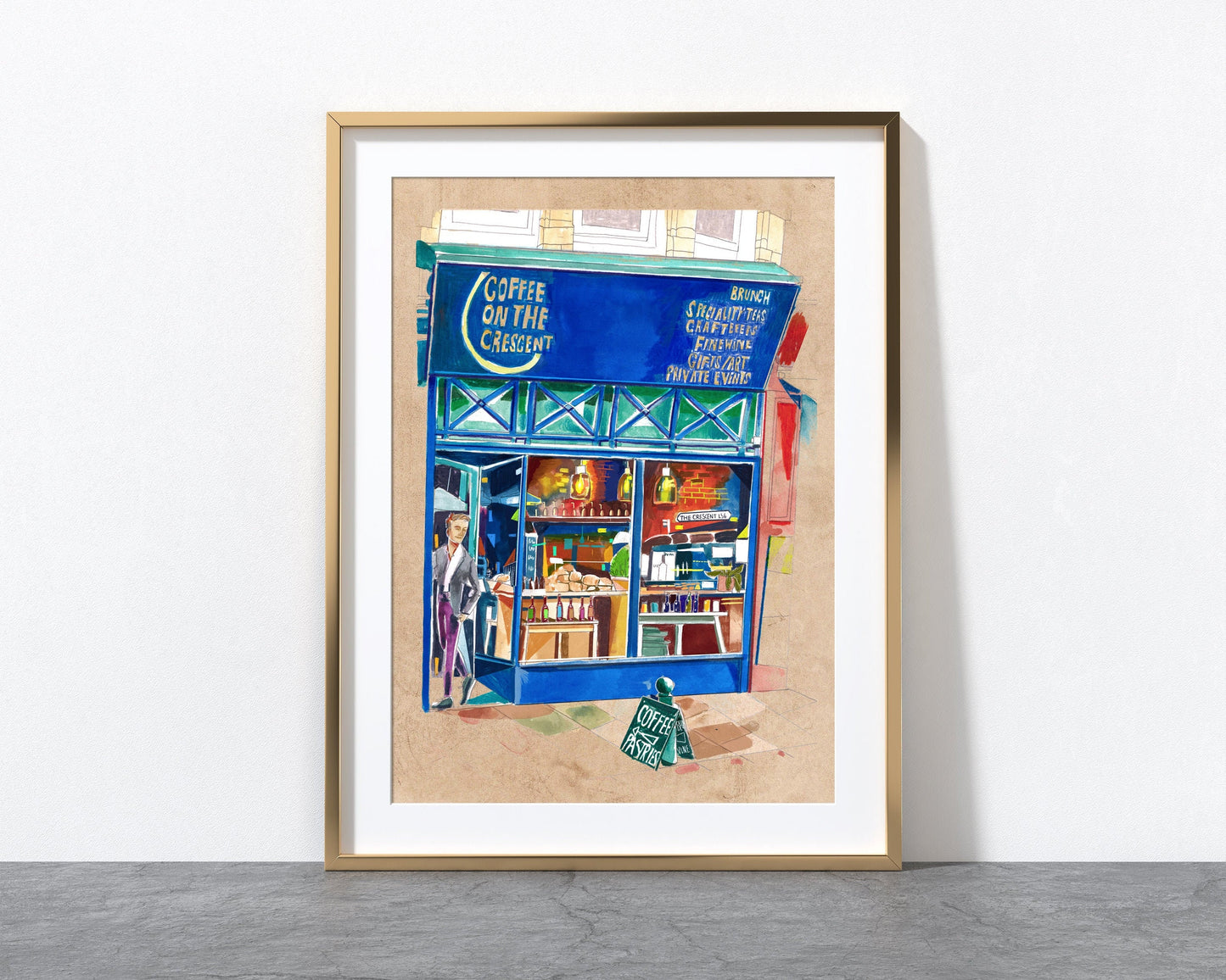 Coffee on The Crescent Leeds, Artwork Print