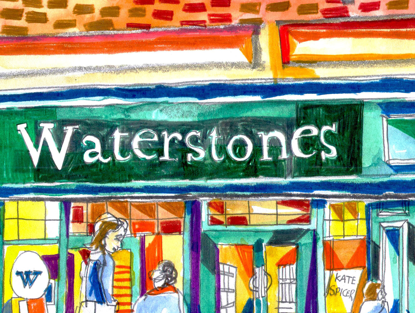 Waterstones Leeds Artwork Print, Bookshop, Café, Watercolour Print