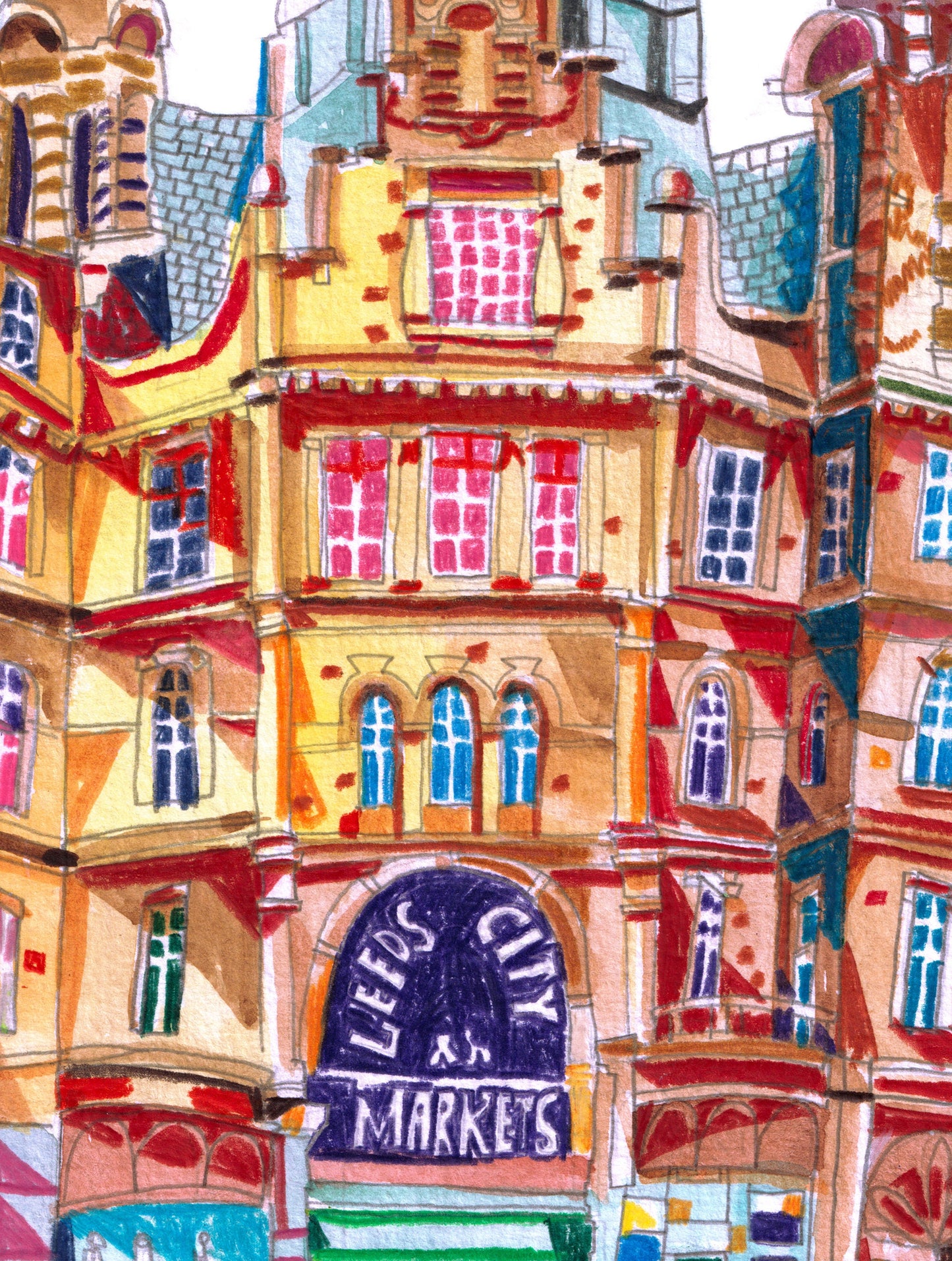 Leeds Kirkgate Market Artwork Print, Illustrated Print