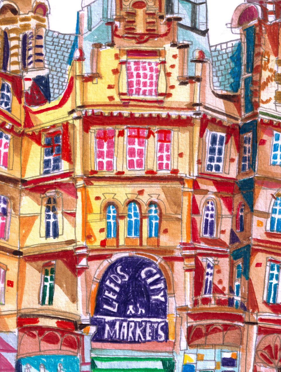 Leeds Kirkgate Market Artwork Print, Illustrated Print