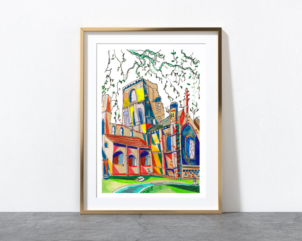 Kirkstall Abbey Leeds Artwork Print, Yorkshire, Leeds Art Print, Leeds Poster, Kirkstall Abbey Painting