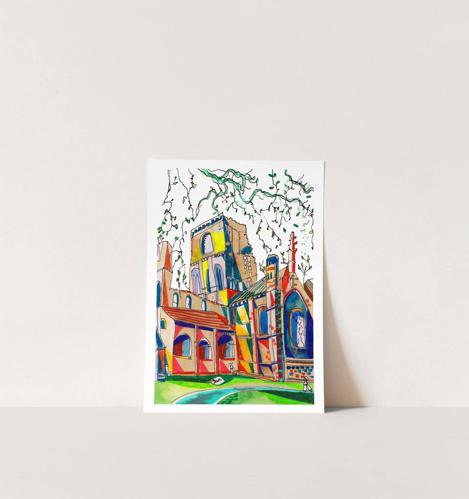 Kirkstall Abbey Leeds Artwork Print, Yorkshire, Leeds Art Print, Leeds Poster, Kirkstall Abbey Painting