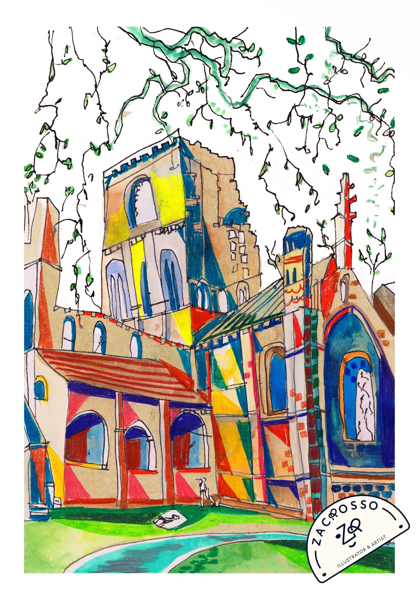 Kirkstall Abbey Leeds Artwork Print, Yorkshire, Leeds Art Print, Leeds Poster, Kirkstall Abbey Painting