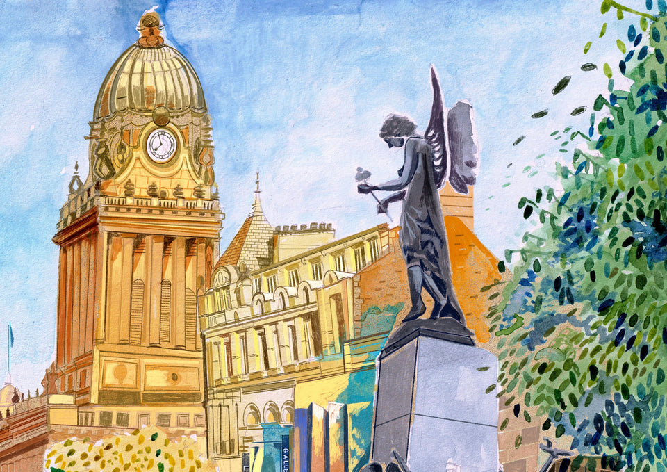 Leeds Art Gallery and Leeds Town Hall Artwork Print, The Headrow, Yorkshire, Leeds Art Print, Leeds Poster, Leeds City Painting