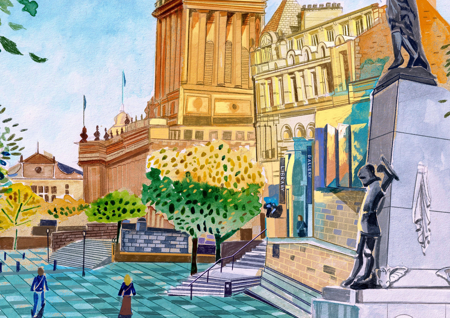 Leeds Art Gallery and Leeds Town Hall Artwork Print, The Headrow, Yorkshire, Leeds Art Print, Leeds Poster, Leeds City Painting