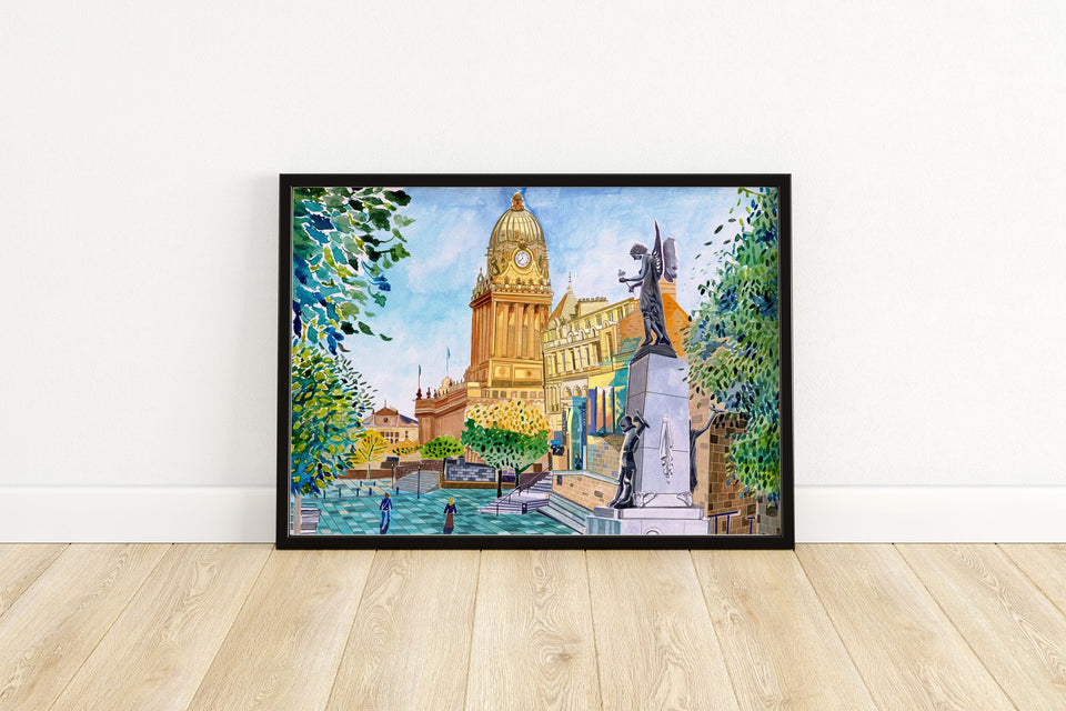 Leeds Art Gallery and Leeds Town Hall Artwork Print, The Headrow, Yorkshire, Leeds Art Print, Leeds Poster, Leeds City Painting
