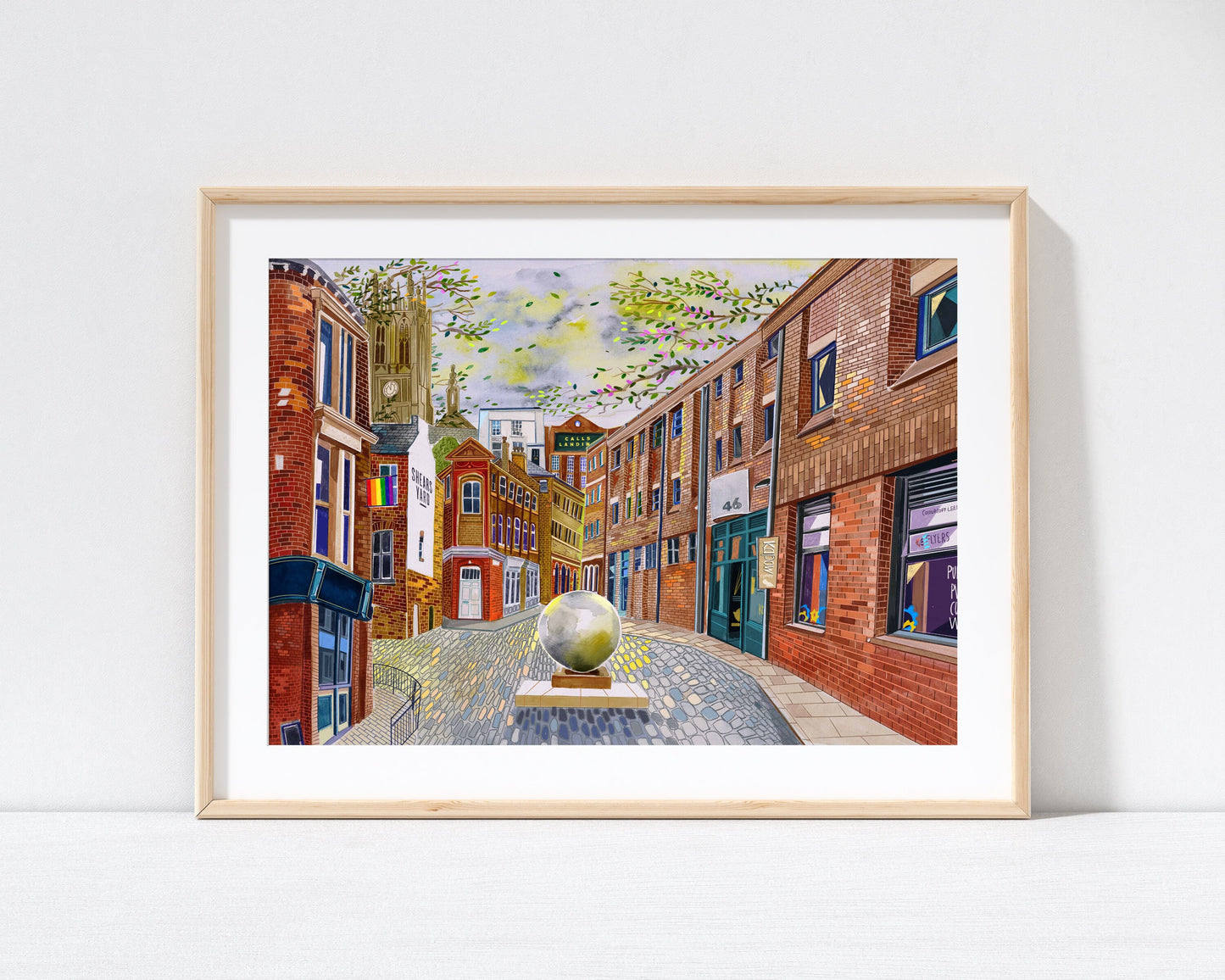 Leeds Art Print, The Calls, Leeds Collage Illustration, Leeds Minster, Kapow Coffee, Call Lane, Kirkgate, Maude Street