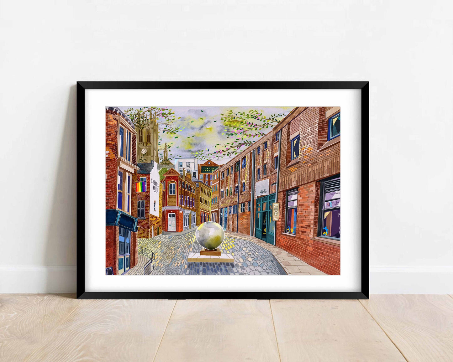 Leeds Art Print, The Calls, Leeds Collage Illustration, Leeds Minster, Kapow Coffee, Call Lane, Kirkgate, Maude Street