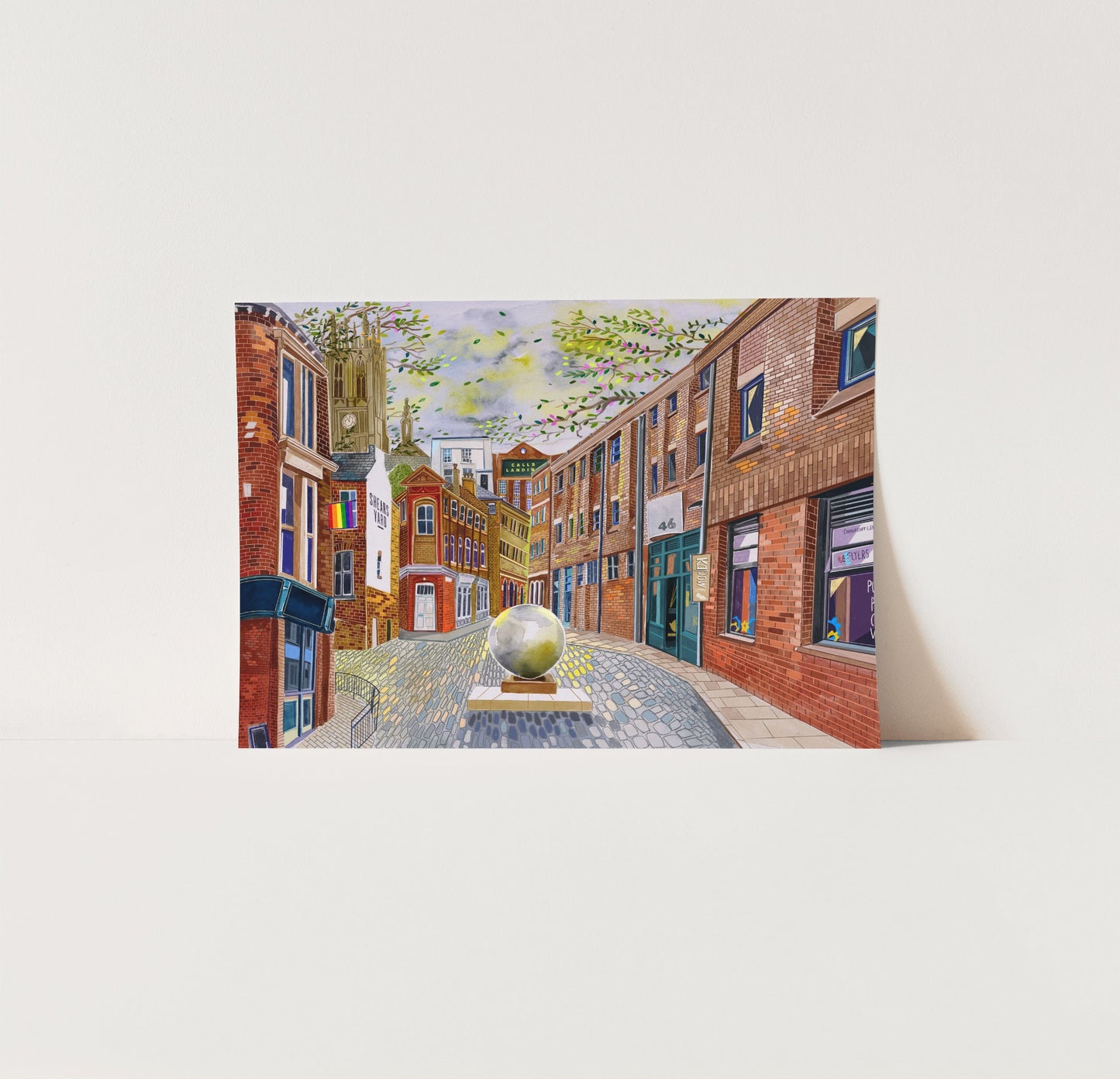 Leeds Art Print, The Calls, Leeds Collage Illustration, Leeds Minster, Kapow Coffee, Call Lane, Kirkgate, Maude Street