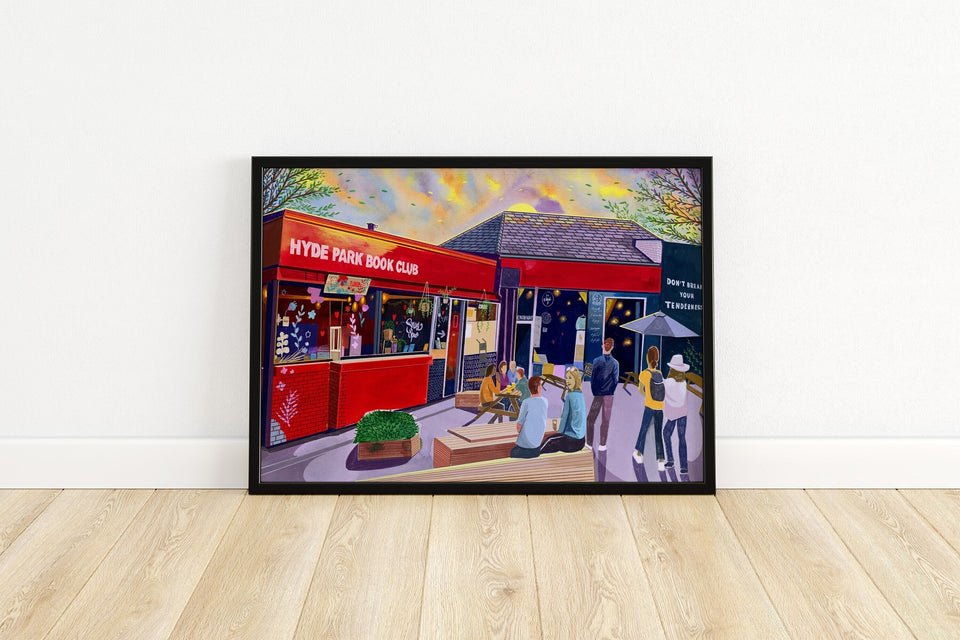 Hyde Park Book Club Leeds Art Print, Headingley, Hyde Park Leeds, Leeds Poster, Leeds Painting, Leeds Gift Idea