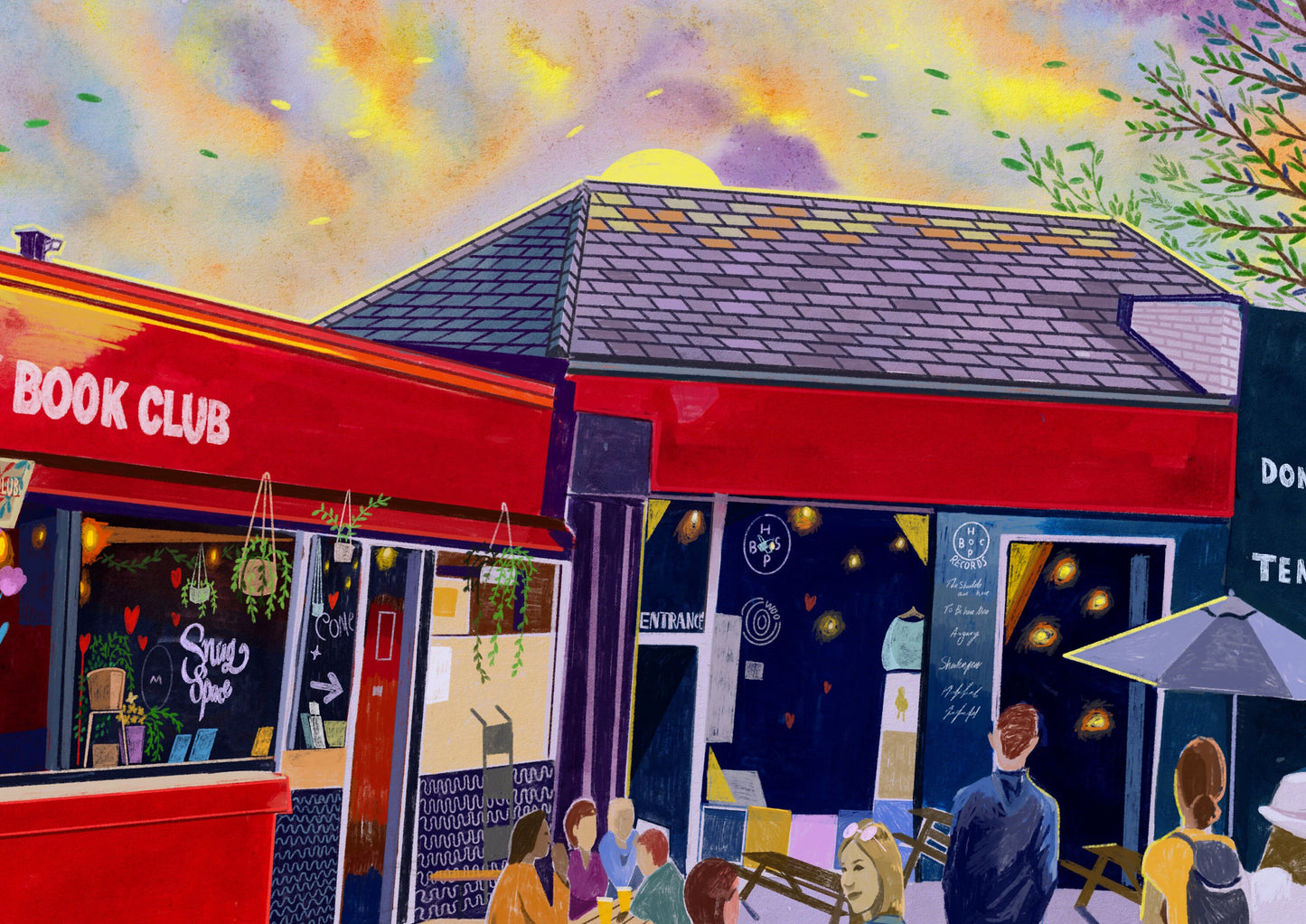 Hyde Park Book Club Leeds Art Print, Headingley, Hyde Park Leeds, Leeds Poster, Leeds Painting, Leeds Gift Idea
