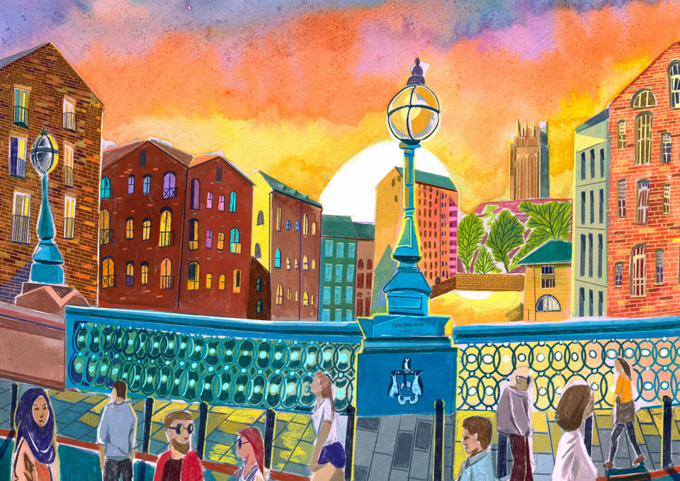 Leeds Bridge Artwork Print, As Featured in The Independent Leeds Life Little Black Book, Leeds Meets Leeds, River Aire, The Calls, Lower Briggate, Leeds Coat of Arms, Leeds Poster