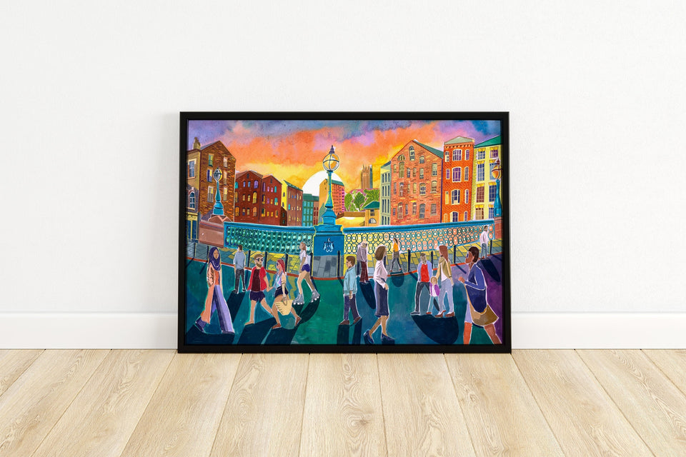 Leeds Bridge Artwork Print, As Featured in The Independent Leeds Life Little Black Book, Leeds Meets Leeds, River Aire, The Calls, Lower Briggate, Leeds Coat of Arms, Leeds Poster