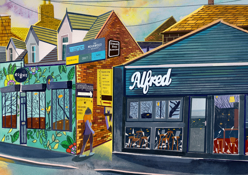 Meanwood Alfred Bar Artwork Print, Stonegate Road, Yorkshire, Leeds Art Print, Leeds Poster, Meanwood Painting, Leeds Gift