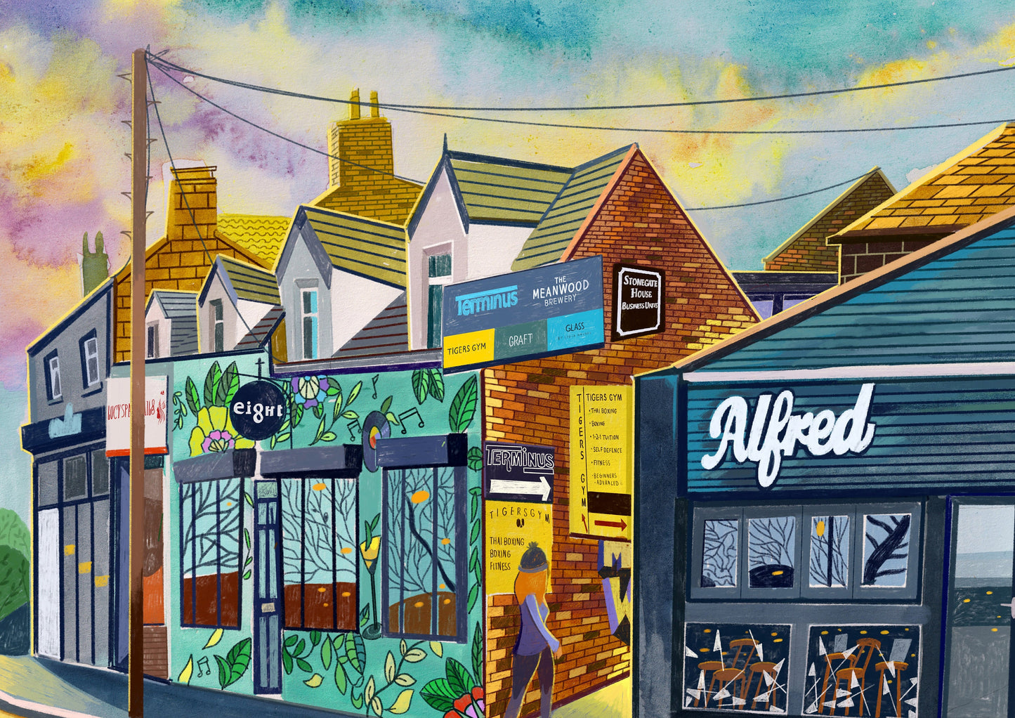 Meanwood Alfred Bar Artwork Print, Stonegate Road, Yorkshire, Leeds Art Print, Leeds Poster, Meanwood Painting, Leeds Gift