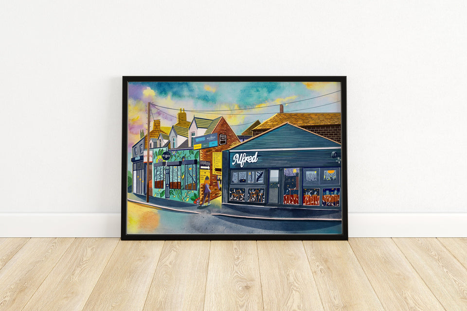 Meanwood Alfred Bar Artwork Print, Stonegate Road, Yorkshire, Leeds Art Print, Leeds Poster, Meanwood Painting, Leeds Gift