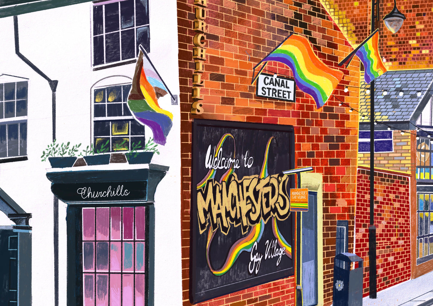 Manchester Canal Street Art Print, The Gay Village, Manchester Pride, LGBTQ+, Pride Artwork