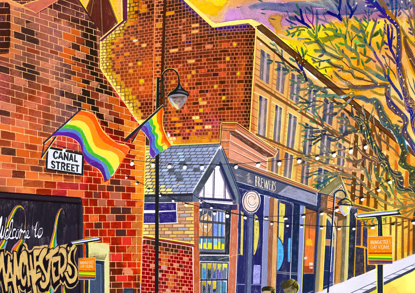 Manchester Canal Street Art Print, The Gay Village, Manchester Pride, LGBTQ+, Pride Artwork