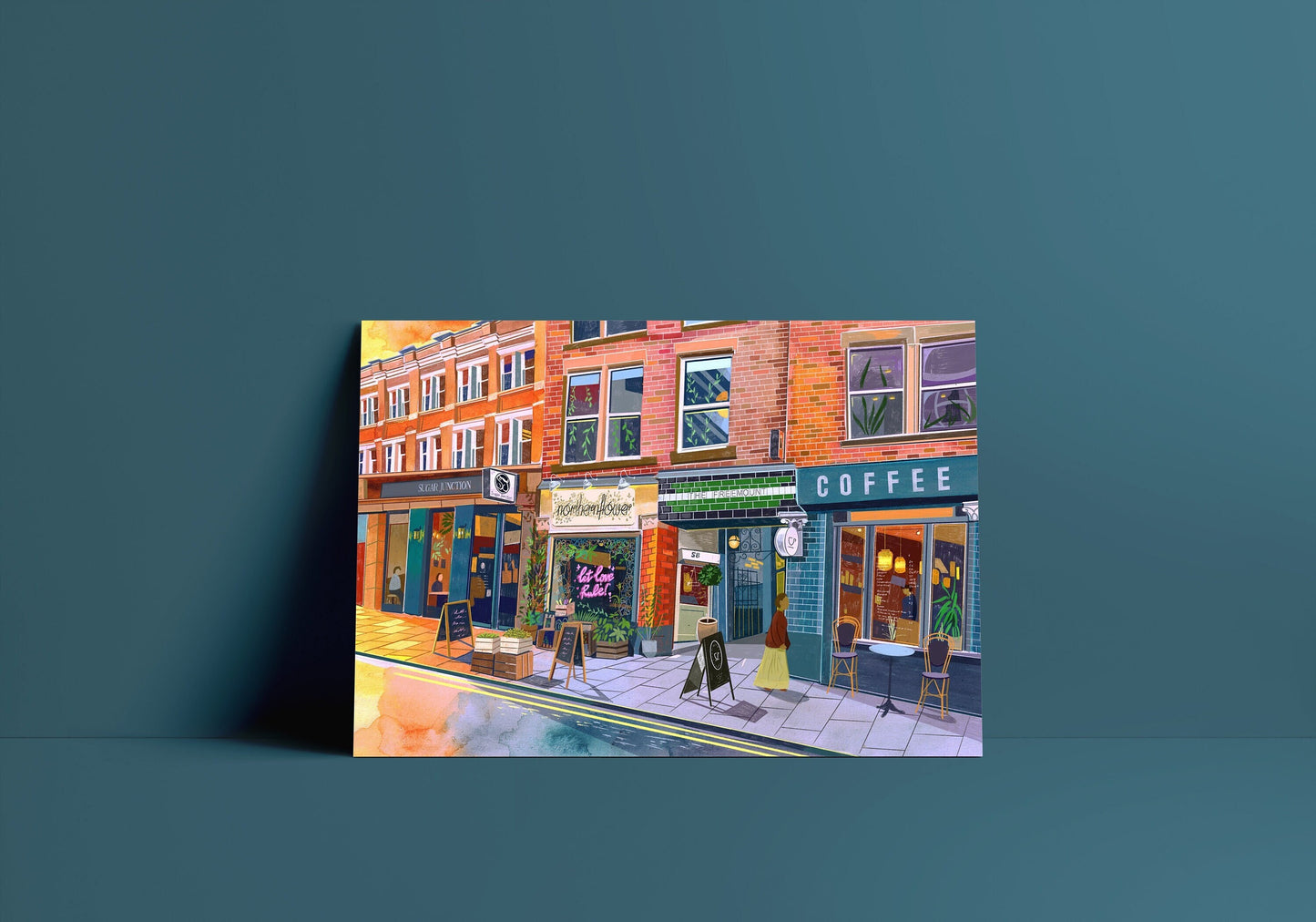 Manchester Northern Quarter Art Print, Tib St, Northern Flower, The Freemount, Sugar Junction, Just Between Friends Coffee