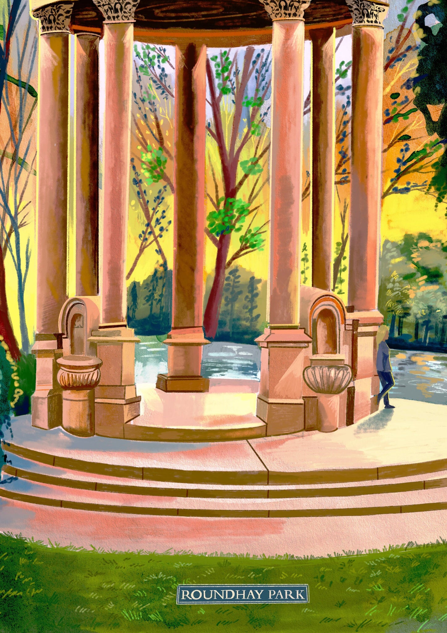 Roundhay Park Leeds Art Print, Barrans Fountain, Leeds Poster, Roundhay Painting