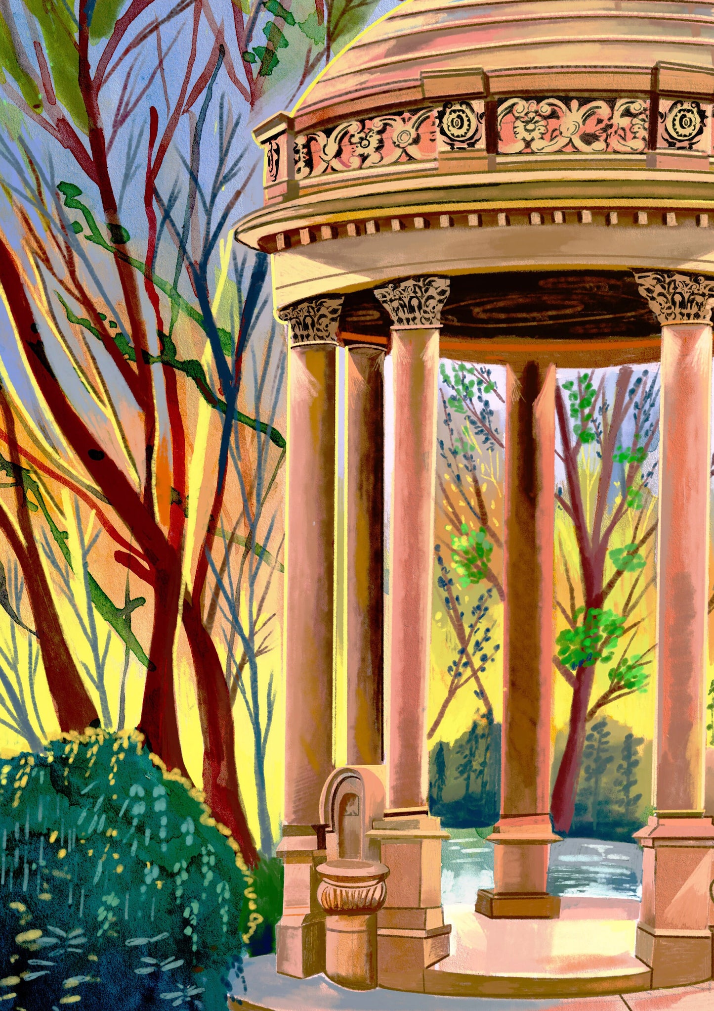 Roundhay Park Leeds Art Print, Barrans Fountain, Leeds Poster, Roundhay Painting