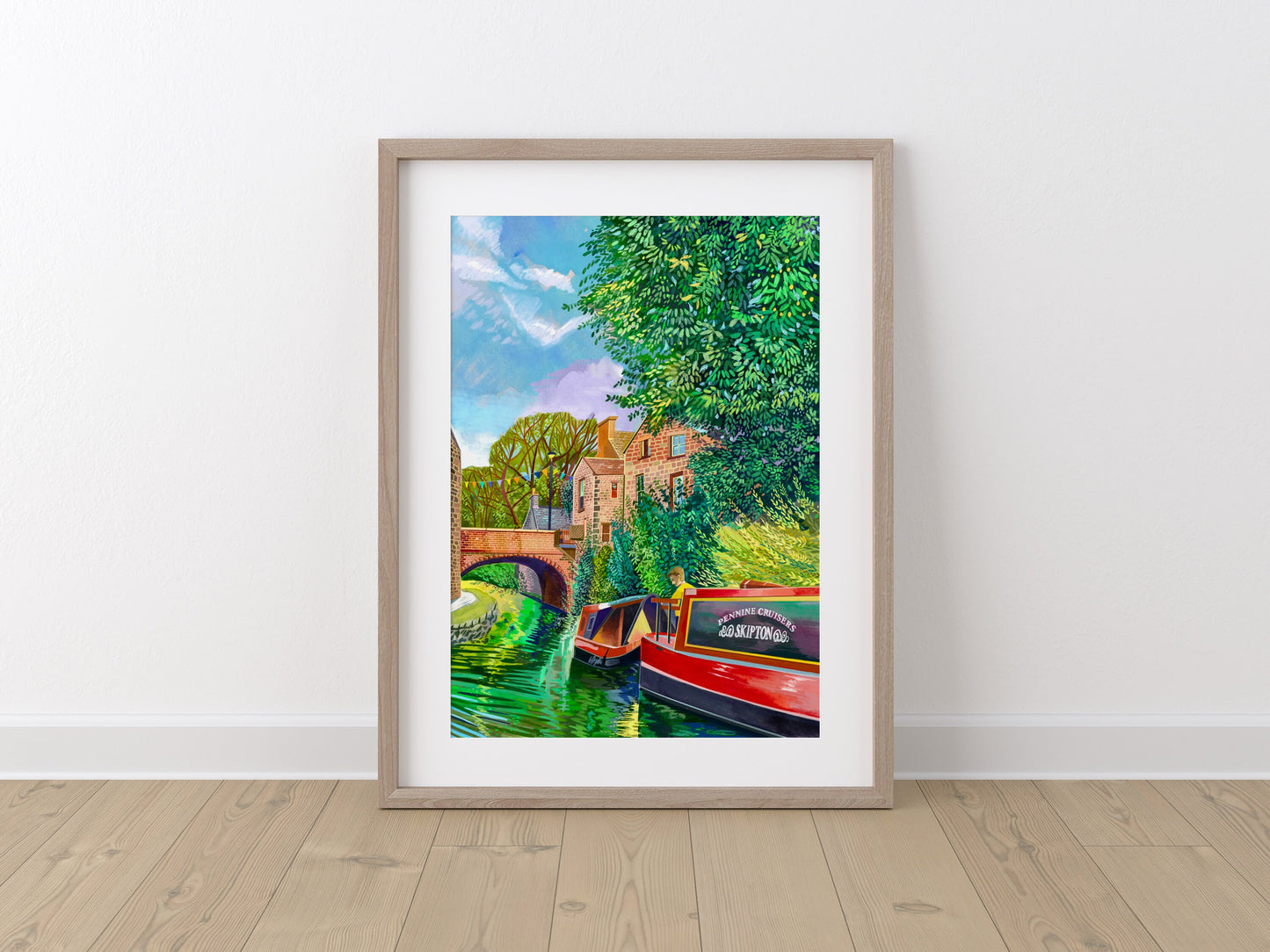 Skipton Artwork Print, Mill Bridge, Skipton Illustration, Yorkshire Dales Artwork, Leeds and Liverpool Canal Art