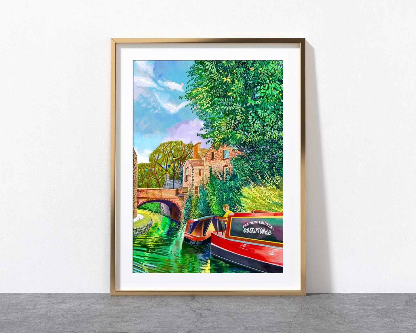 Skipton Artwork Print, Mill Bridge, Skipton Illustration, Yorkshire Dales Artwork, Leeds and Liverpool Canal Art