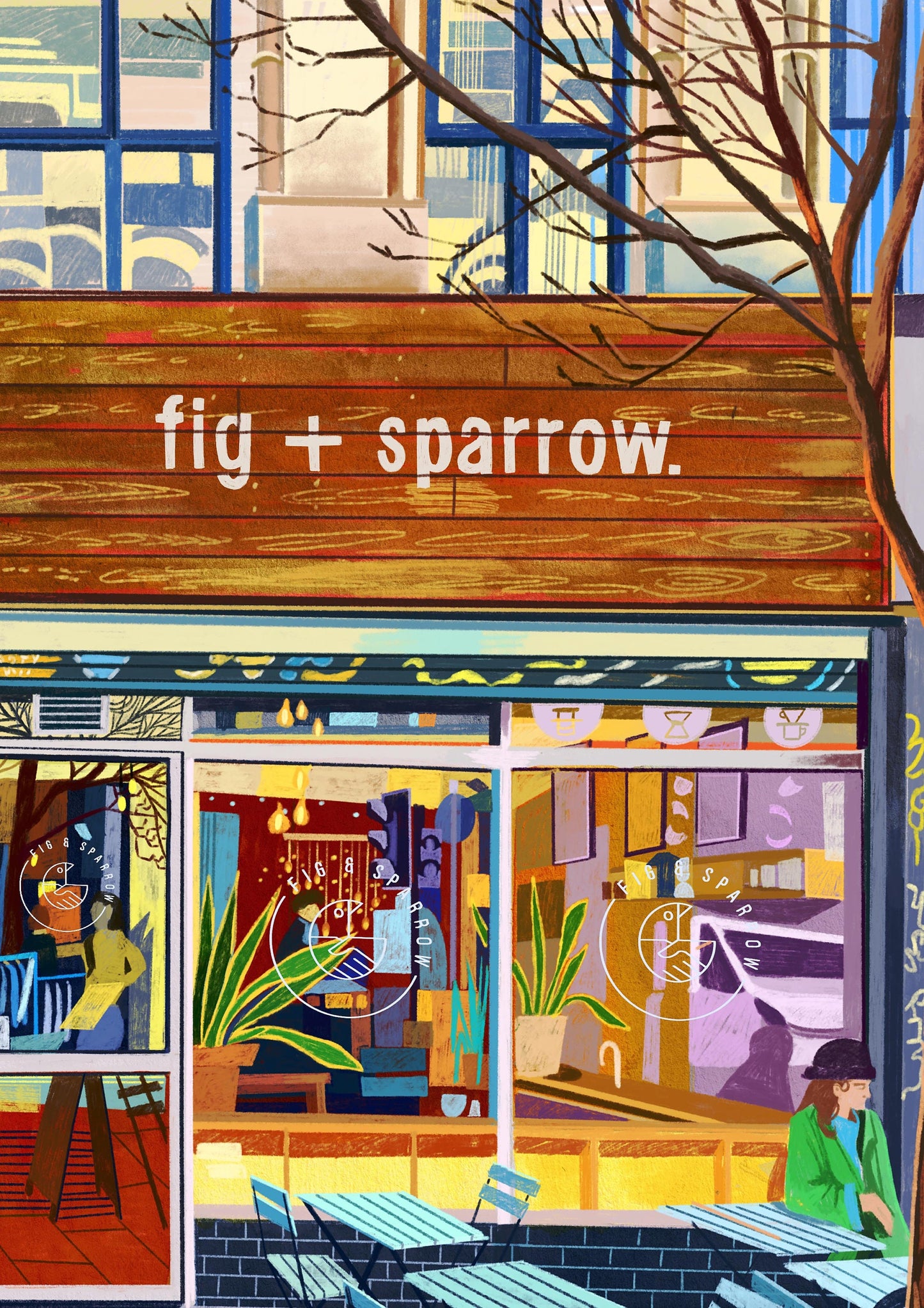 Fig and Sparrow, Manchester, Artwork Print