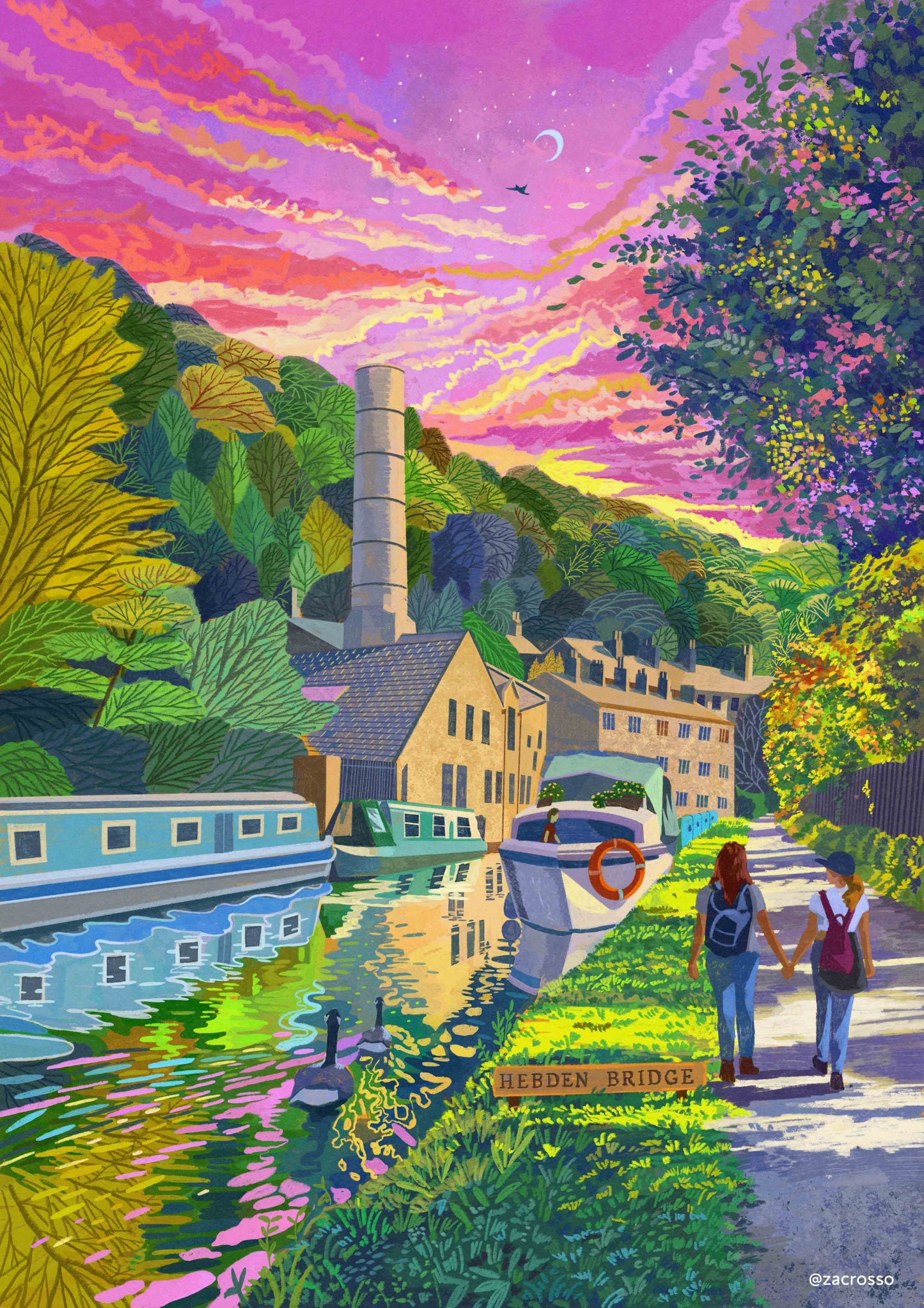 Hebden Bridge Canal, West Yorkshire, Artwork Print