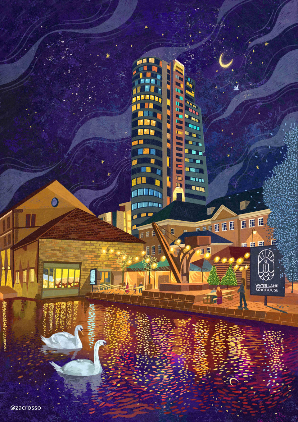 Water Lane Boathouse, Granary Wharf, Leeds, Artwork Print