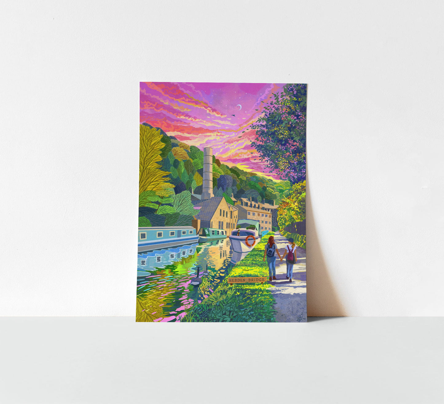 Hebden Bridge Canal, West Yorkshire, Artwork Print