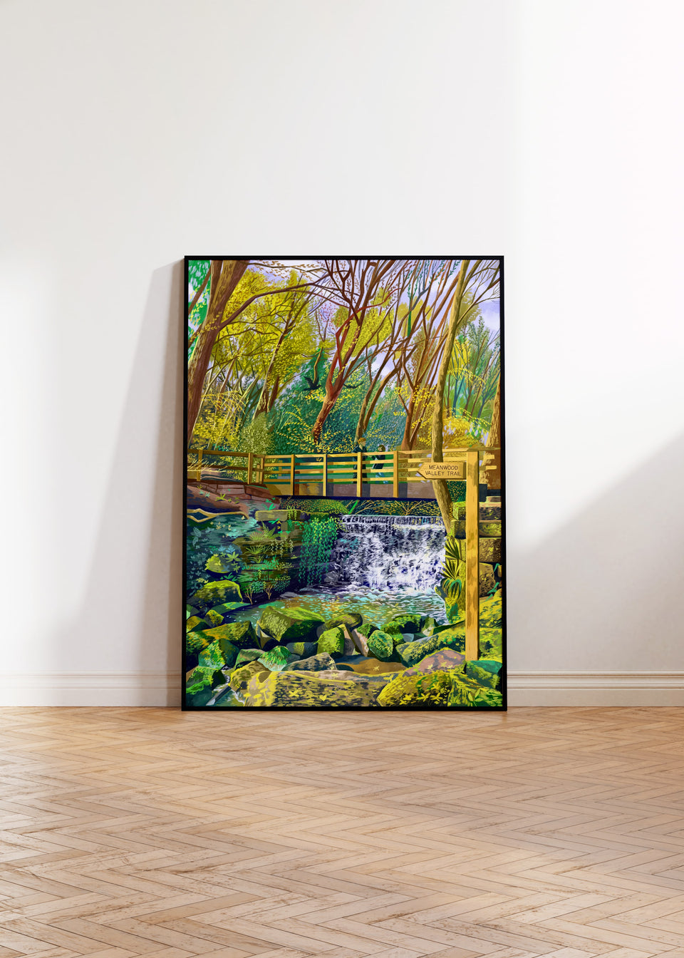 Meanwood Valley Trail Waterfall, Leeds, Artwork Print