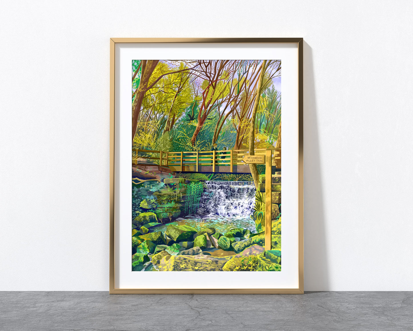 Meanwood Valley Trail Waterfall, Leeds, Artwork Print