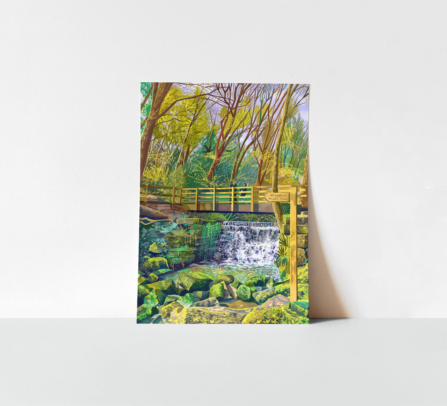 Meanwood Valley Trail Waterfall, Leeds, Artwork Print