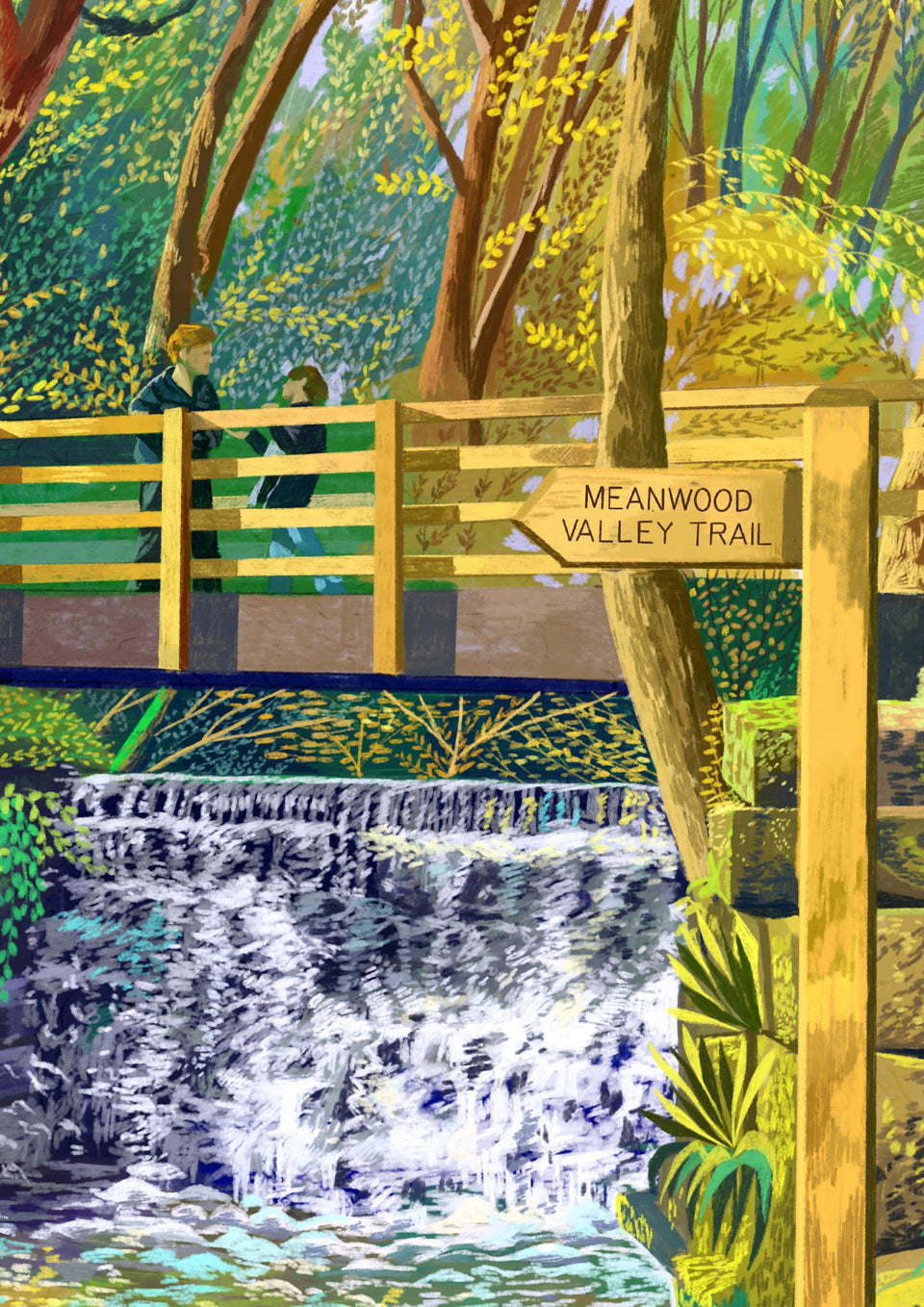 Meanwood Valley Trail Waterfall, Leeds, Artwork Print