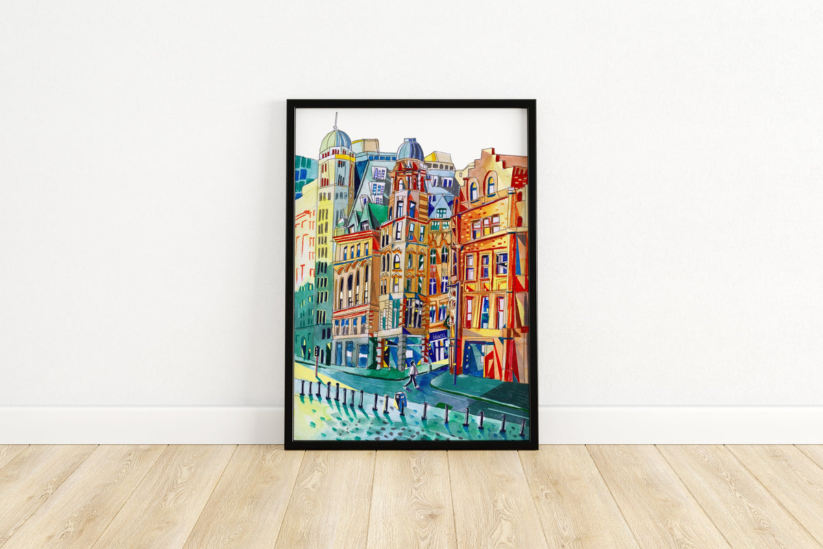 Manchester Quay Street Artwork Print, Deansgate, Sunlight House, Manch ...