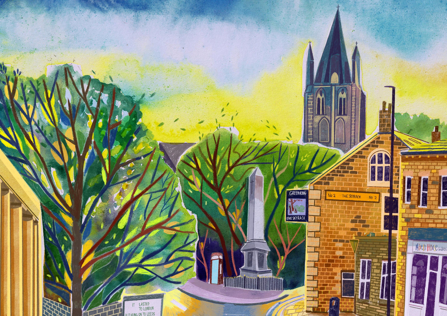 Headingley Otley Road Leeds Art Print, West Yorkshire, Skyrack Pub, St Michael’s Church, Leeds Painting, Leeds Gift Idea